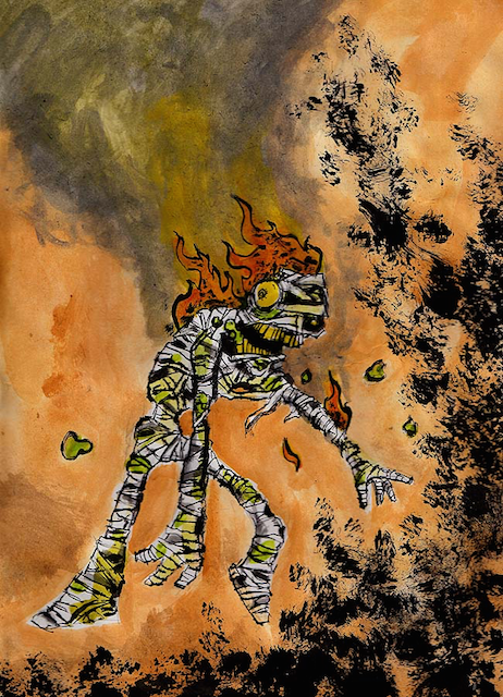 Venomous mummy on fire.